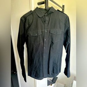 International Concepts M military inspired charcoal pin stripe collared shirt